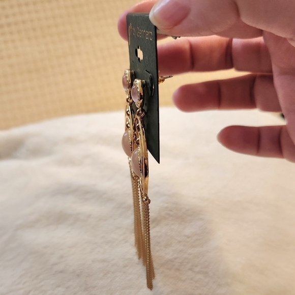 g by Gennaro Large Multi Hoop Gold Tone & Pink Center Fringe Statement Earrings - Picture 5 of 8